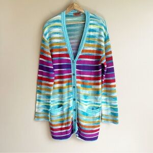 MISSONI women’s long cardigan sweater size EU 48 stripe rainbow
